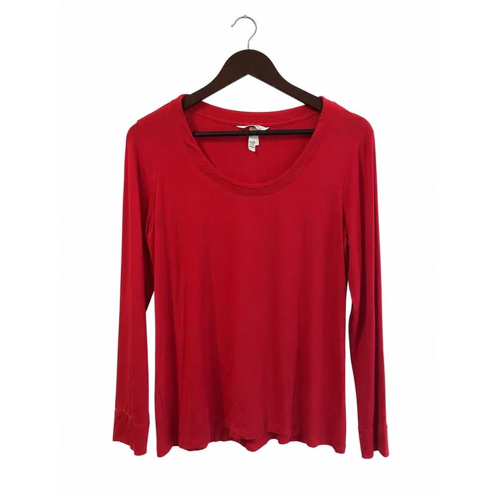 Soma Long Sleeve Top Womens Medium Red EUC Scoop Neck Rayon Spandex Stretch